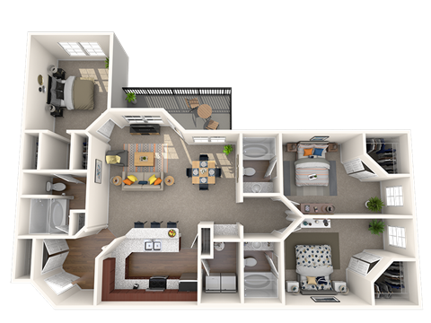 Floor plan for 3 beds, 3 baths, 1330 sqft