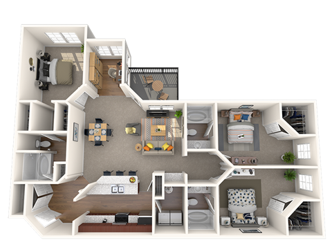 Floor plan for 3 beds, 3 baths, 1387 sqft