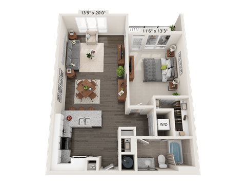 Floor plan for 1 bed, 1 bath, 808 sqft