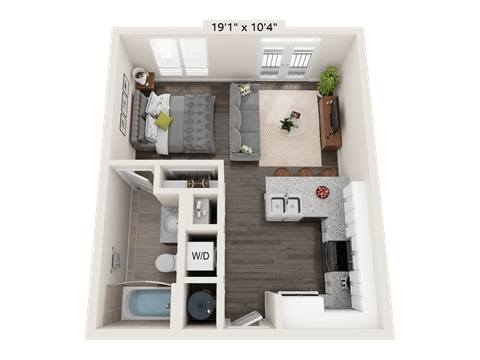 Floor plan for studio, 1 bath, 462 sqft