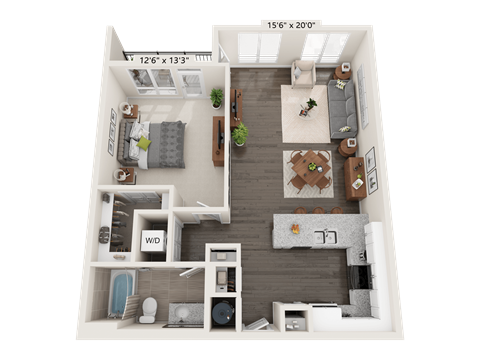 Floor plan for 1 bed, 1 bath, 674 sqft