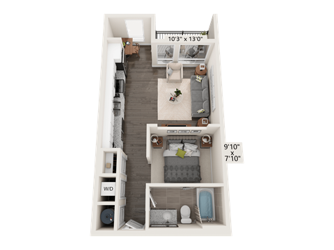 Floor plan for studio, 1 bath, 525 sqft