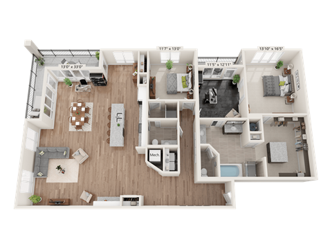 Floor plan for 2 beds, 2 baths, 2300 sqft