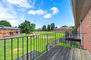 Louisville apartment for rent - Balcony of a 1-bed, 1-bath apartment in Mount Vernon, featuring a railing and space for outdoor seating with views of the surrounding area.