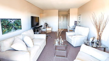 Williamsville apartment for rent - A living room with white furniture and a flat screen TV.