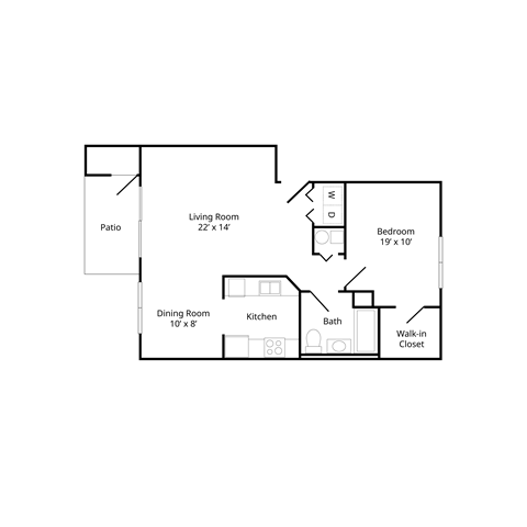 Floor plan for 1 bed, 1 bath, 704 sqft