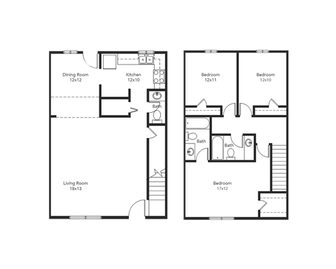 Floor plan for 3 beds, 2.5 baths, 1487 sqft