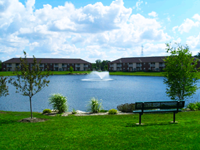 Elkhart apartment for rent - Pond with a fountain at North Lake Apartments.