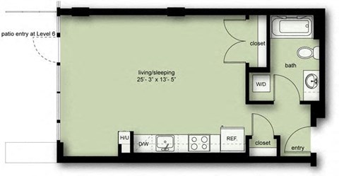 Floor plan for studio, 1 bath, 520 sqft