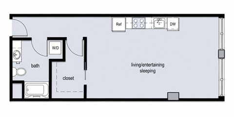 Floor plan for studio, 1 bath, 537 sqft