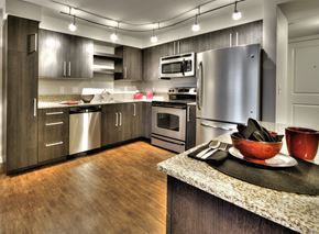 Seattle apartment for rent - Kitchen with island - darker cabinets