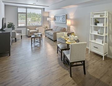 Burien apartment for rent - a living room and dining room with a table and chairs