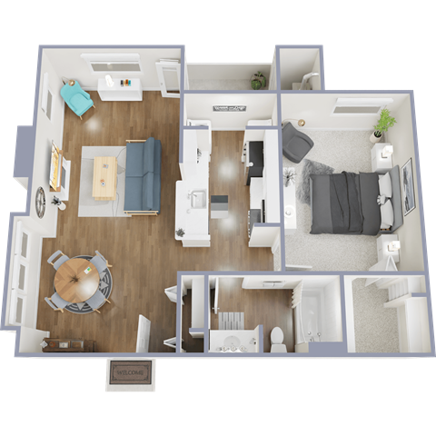 Floor plan for 1 bed, 1 bath, 820 sqft