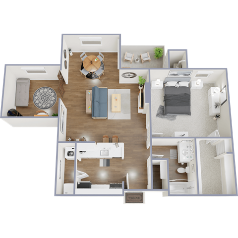 Floor plan for 1 bed, 1 bath, 1020 sqft