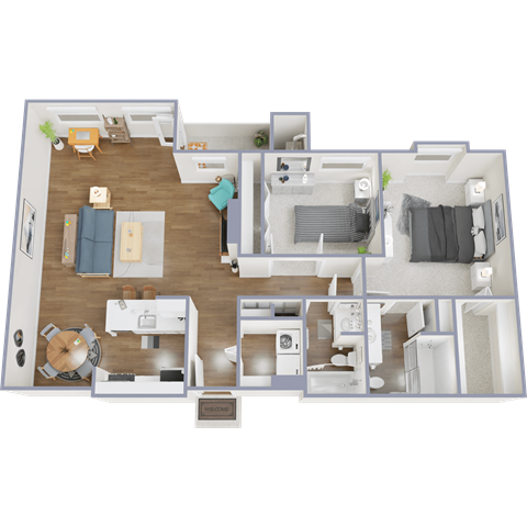 Floor plan for 2 beds, 2 baths, 1220 sqft