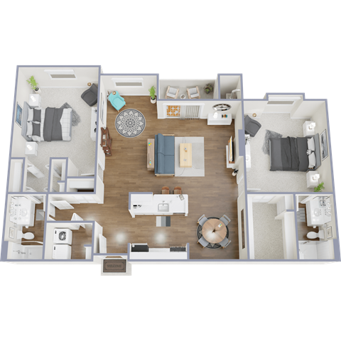 Floor plan for 2 beds, 2 baths, 1320 sqft