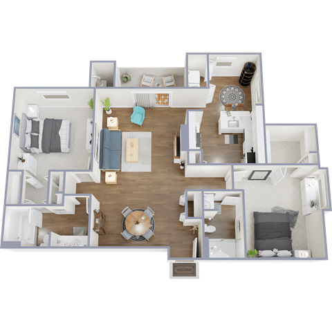 Floor plan for 2 beds, 2 baths, 1220 sqft