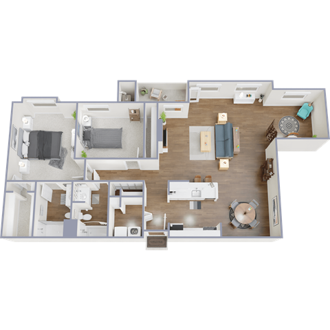 Floor plan for 2 beds, 2 baths, 1320 sqft