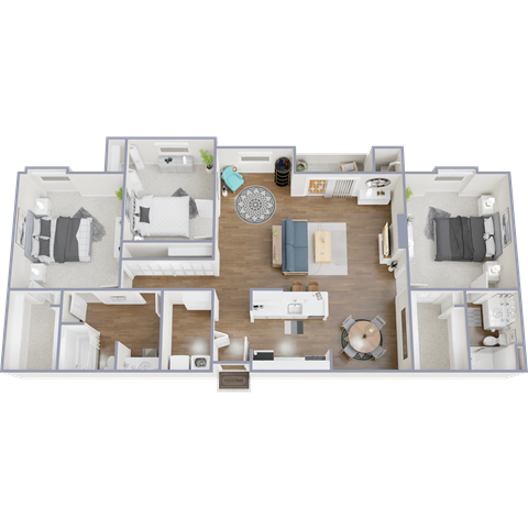 Floor plan for 3 beds, 2 baths, 1600 sqft