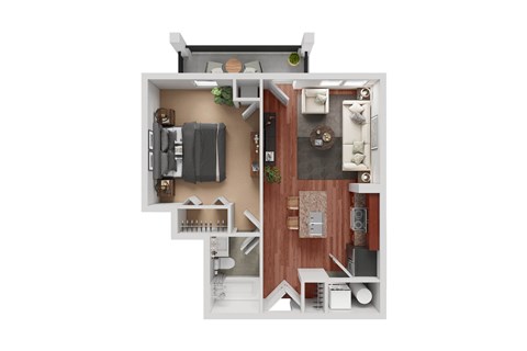 Floor plan for 1 bed, 1 bath, 733 sqft