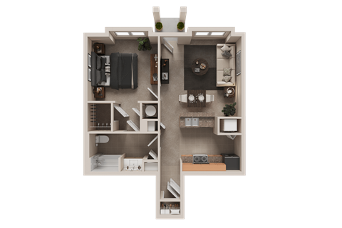 Floor plan for 1 bed, 1 bath, 787 sqft