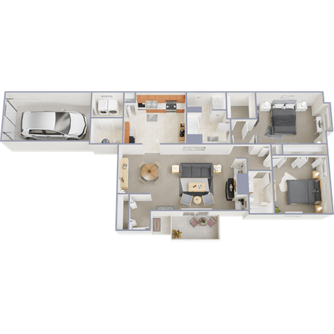 Floor plan for 2 beds, 2 baths, 1435 sqft