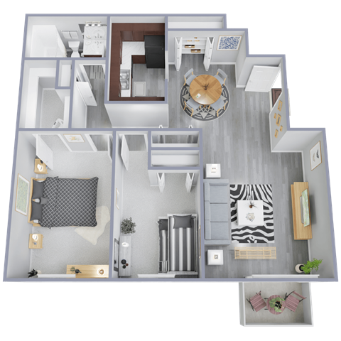 Floor plan for 2 beds, 1 bath, 980 sqft