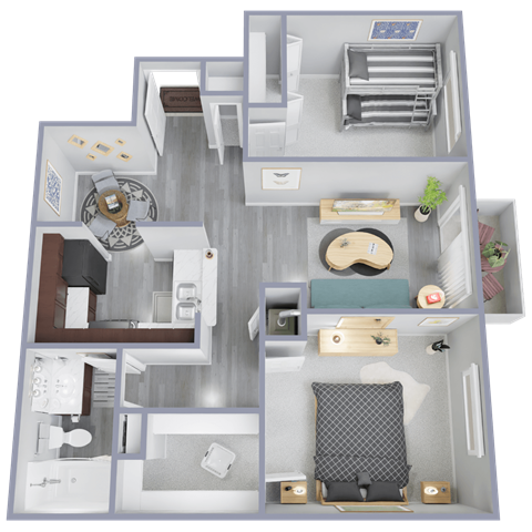 Floor plan for 2 beds, 1 bath, 980 sqft