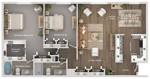 Floor plan for 2 beds, 2 baths, 1400 sqft
