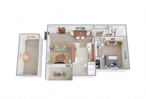 Floor plan for 1 bed, 1 bath, 893 sqft