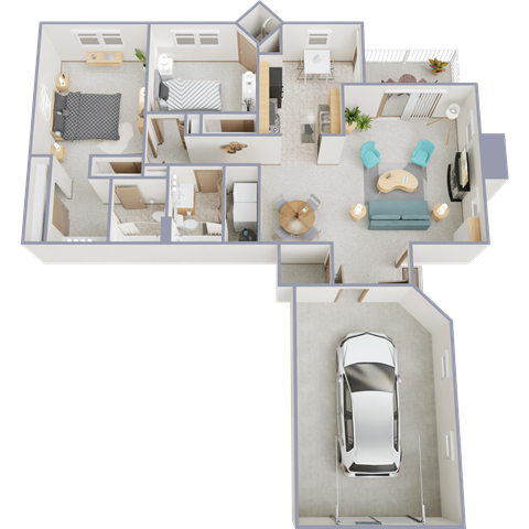 Floor plan for 2 beds, 2 baths, 1100 sqft
