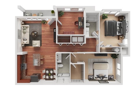 Floor plan for 2 beds, 2 baths, 1300 sqft