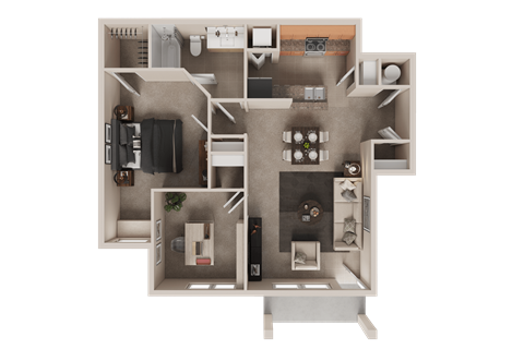 Floor plan for 1 bed, 1 bath, 974 sqft