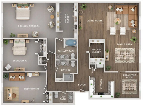 Floor plan for 3 beds, 2.5 baths, 2200 sqft