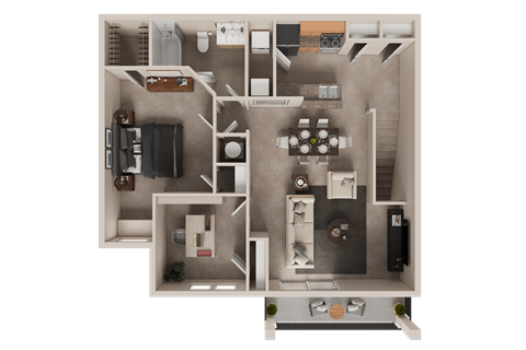 Floor plan for 1 bed, 1 bath, 1047 sqft