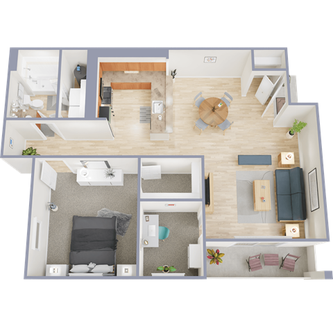 Floor plan for 1 bed, 1 bath, 980 sqft