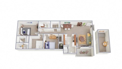 Floor plan for 3 beds, 2 baths, 1225 sqft
