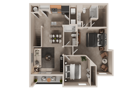 Floor plan for 2 beds, 2 baths, 1147 sqft