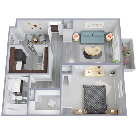 Floor plan for 1 bed, 1 bath, 800 sqft