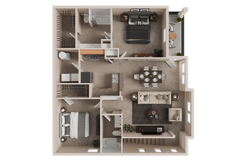 Floor plan for 2 beds, 2 baths, 1254 sqft