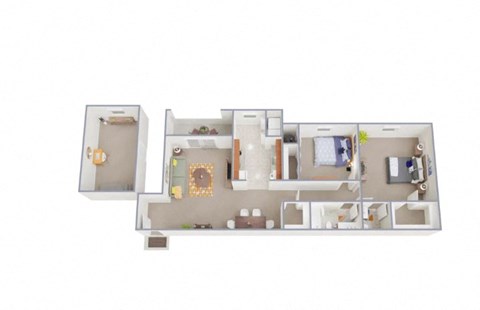 Floor plan for 2 beds, 2 baths, 1025 sqft