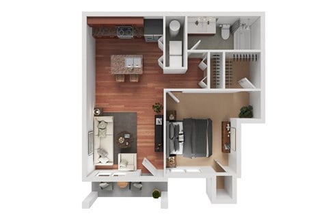 Floor plan for 1 bed, 1 bath, 713 sqft