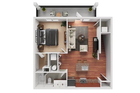 Floor plan for 1 bed, 1 bath, 748 sqft