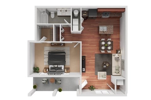 Floor plan for 1 bed, 1 bath, 905 sqft