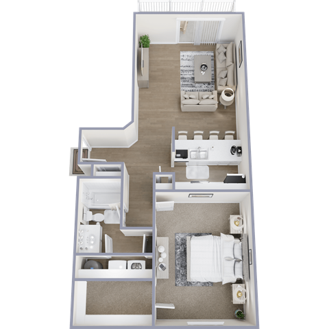 Floor plan for 1 bed, 1 bath, 782 sqft