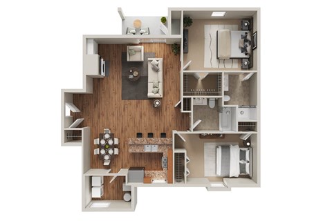 Floor plan for 2 beds, 2 baths, 1317 sqft