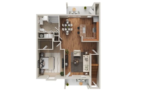 Floor plan for 1 bed, 1 bath, 883 sqft