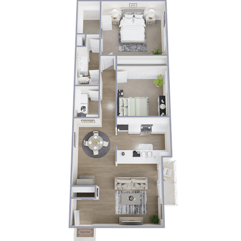 Floor plan for 2 beds, 1 bath, 865 sqft