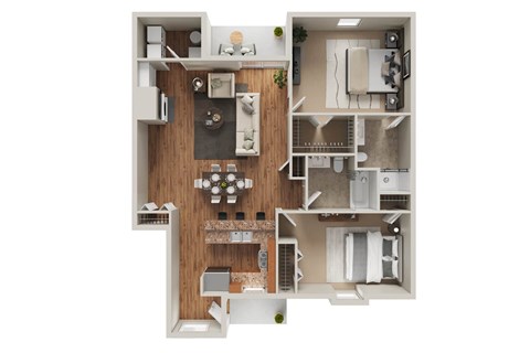 Floor plan for 2 beds, 2 baths, 1244 sqft
