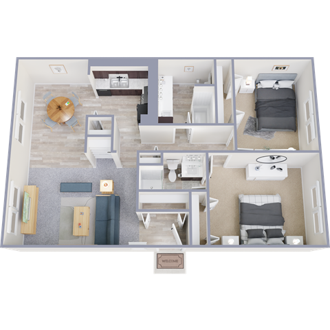 Floor plan for 2 beds, 2 baths, 994 sqft